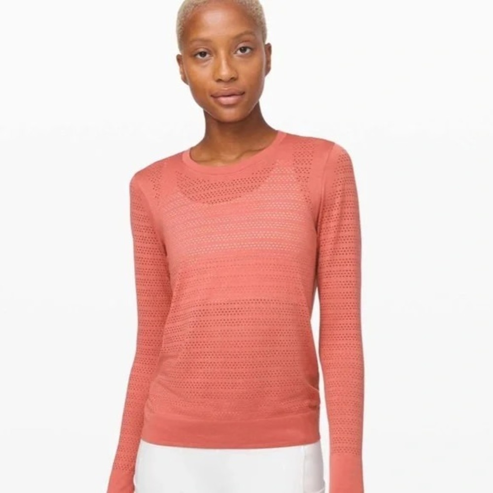 Lululemon Breeze By Shirt Womens 6 Pink Long Sleeve Seamless Top Running
